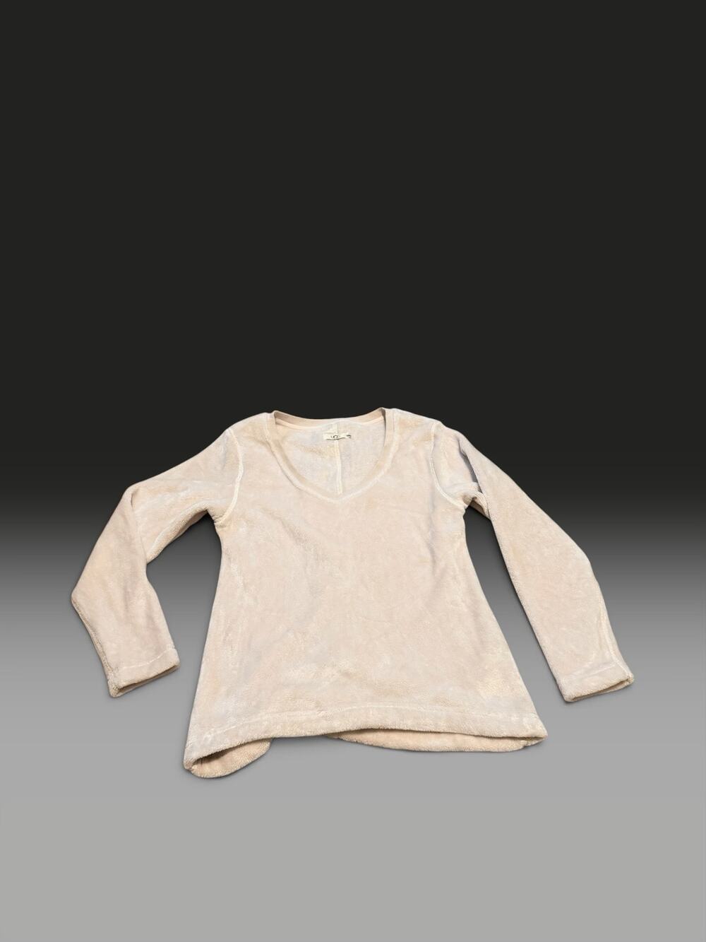UGG Womens Plush Fleece V-Neck Pullover Top Cream Small Cozy